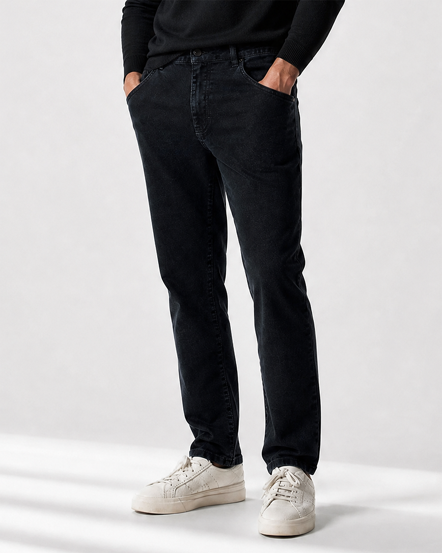 IOS JEANS straight - DARK GREY STONE WASH