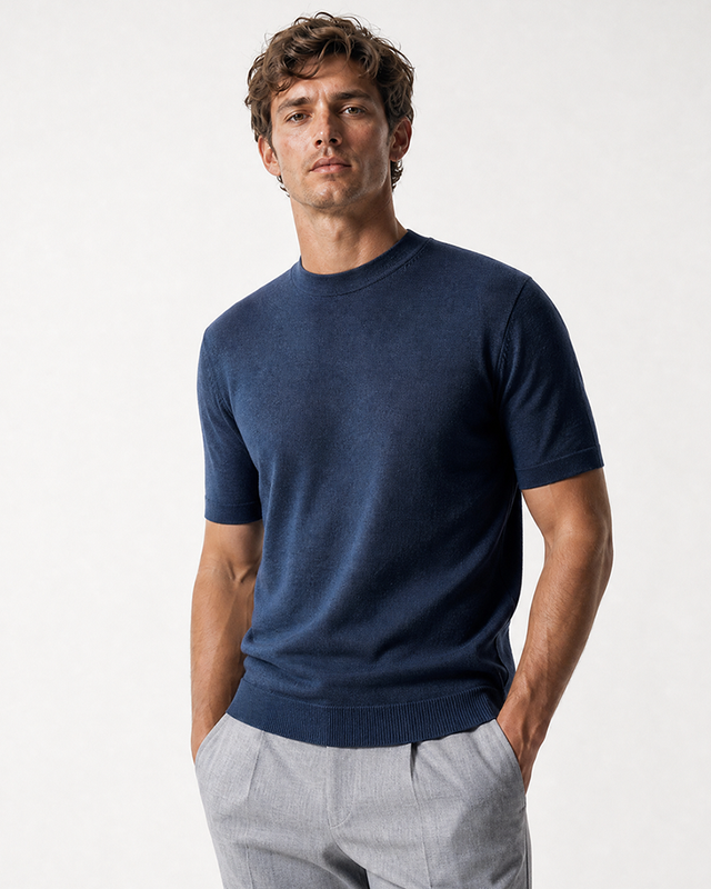 IOS KNITTED T-SHIRT - STEEL BLUE